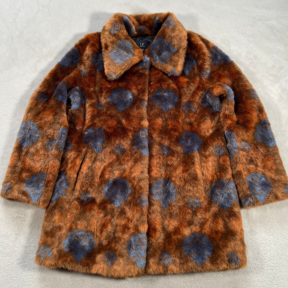 Anthropologie Unreal Fur Coat Women's Size Small Orange Amber Nostalgia